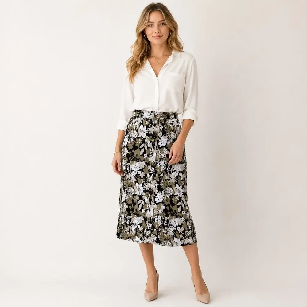 Briggs Vintage Midi Skirt Women's Size MP Floral Boho Office Casual Artsy Party